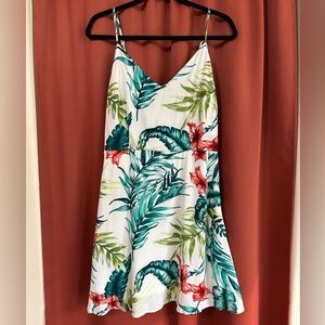 Favlux White Tropical Print Mini Sun Dress Womens L